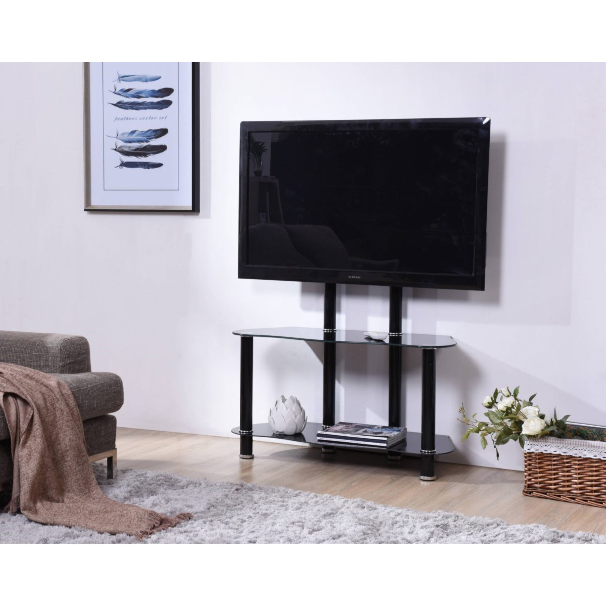 Hodedah 35.4'' Wide Glass Tv Stand With Mount